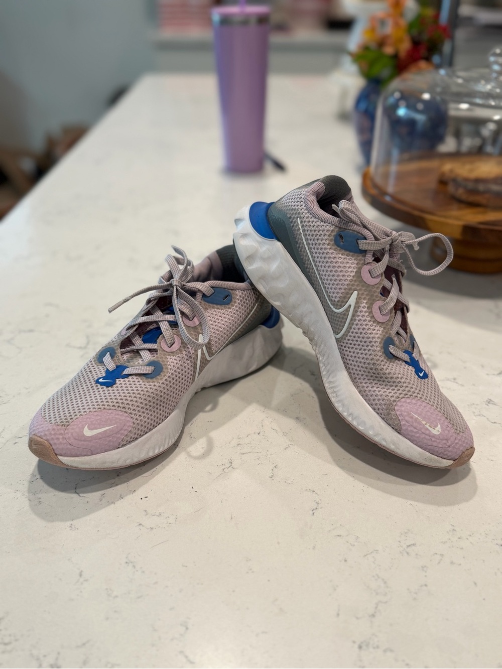 Nike Kids Light Pink and Blue Mesh Sneakers